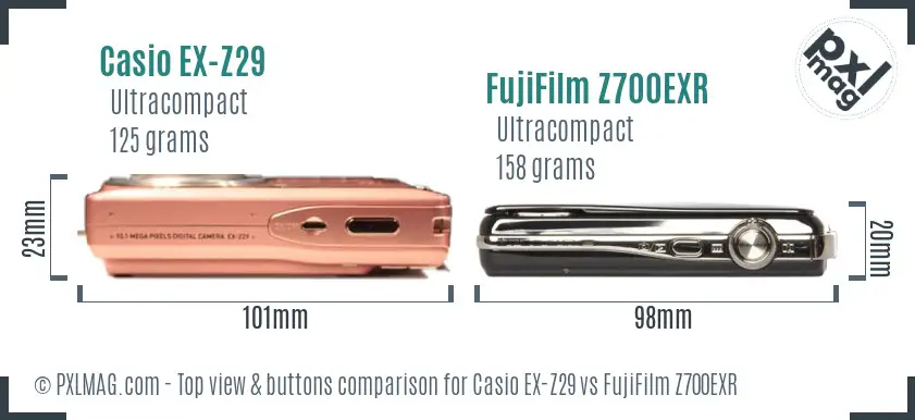 Casio EX-Z29 vs FujiFilm Z700EXR top view buttons comparison