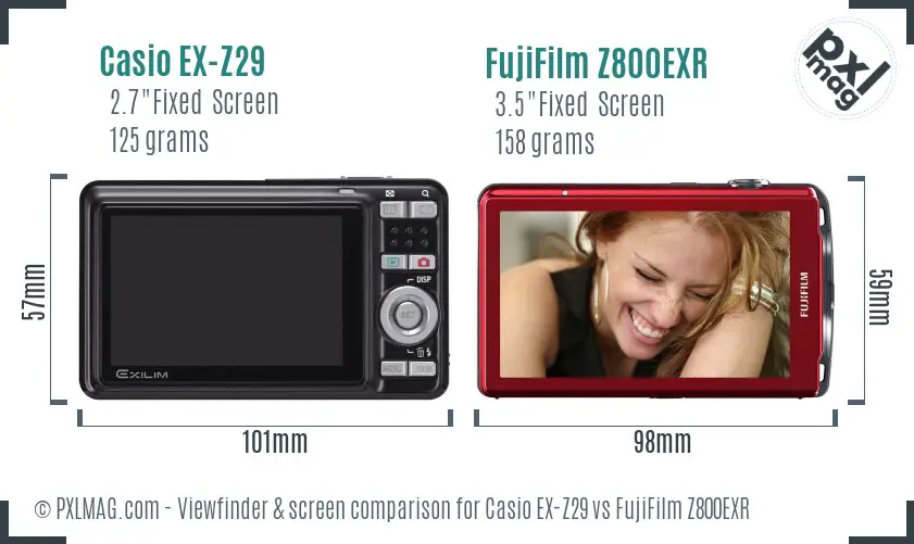 Casio EX-Z29 vs FujiFilm Z800EXR Screen and Viewfinder comparison Casio EX-Z29 vs FujiFilm Z800EXR Screen and Viewfinder comparison