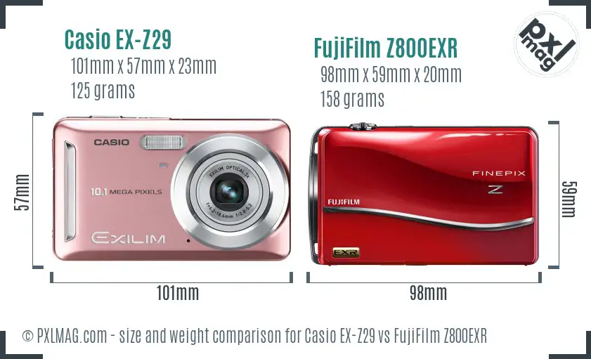 Casio EX-Z29 vs FujiFilm Z800EXR size comparison Casio EX-Z29 vs FujiFilm Z800EXR size comparison