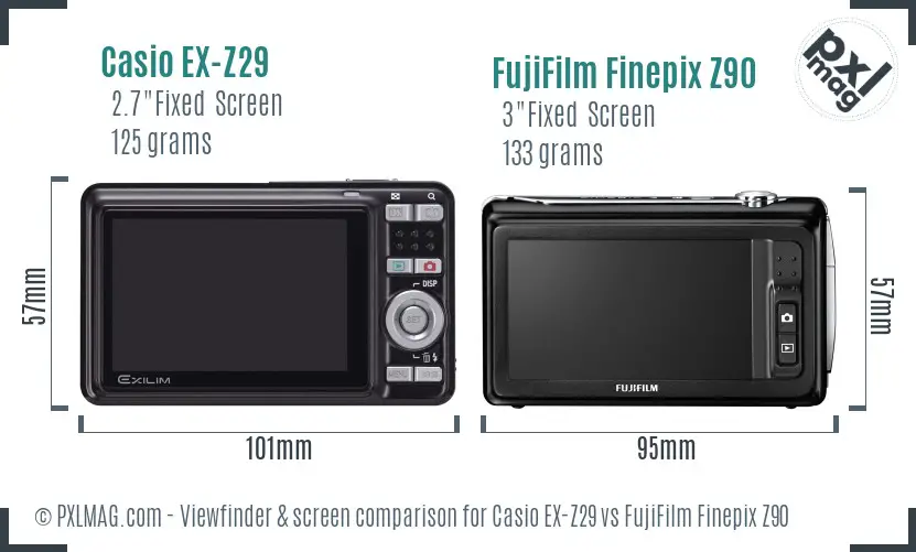 Casio EX-Z29 vs FujiFilm Finepix Z90 Screen and Viewfinder comparison