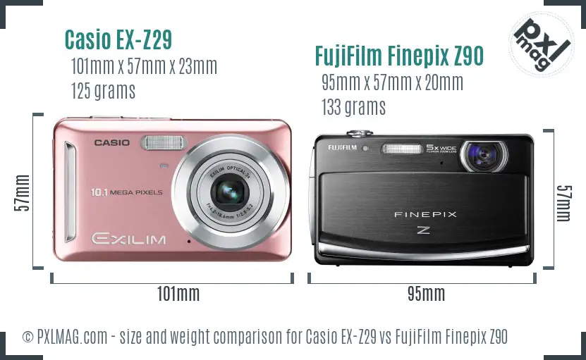 Casio EX-Z29 vs FujiFilm Finepix Z90 size comparison