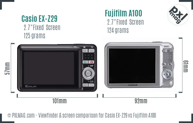Casio EX-Z29 vs Fujifilm A100 Screen and Viewfinder comparison