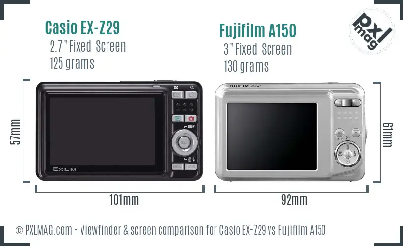 Casio EX-Z29 vs Fujifilm A150 Screen and Viewfinder comparison