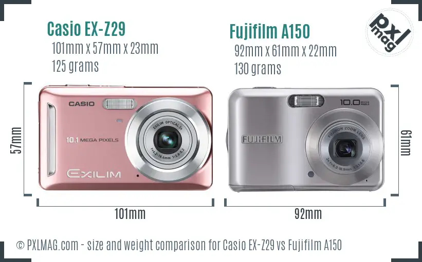 Casio EX-Z29 vs Fujifilm A150 size comparison