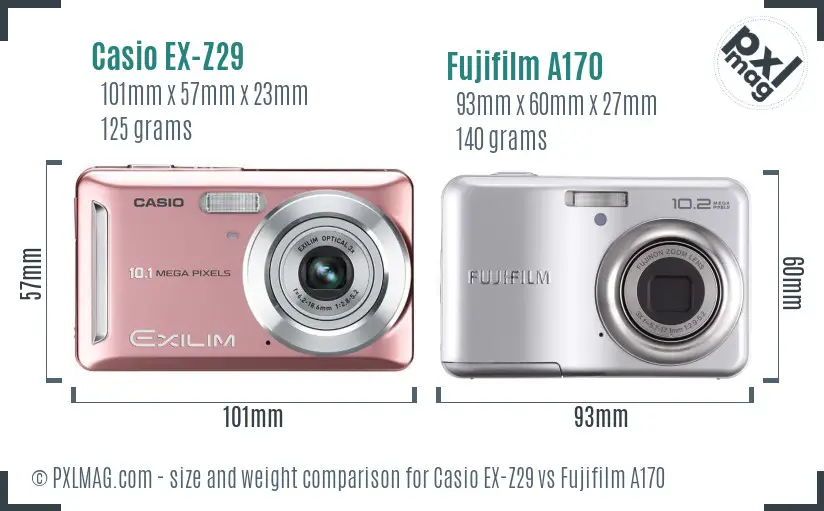 Casio EX-Z29 vs Fujifilm A170 size comparison Casio EX-Z29 vs Fujifilm A170 size comparison