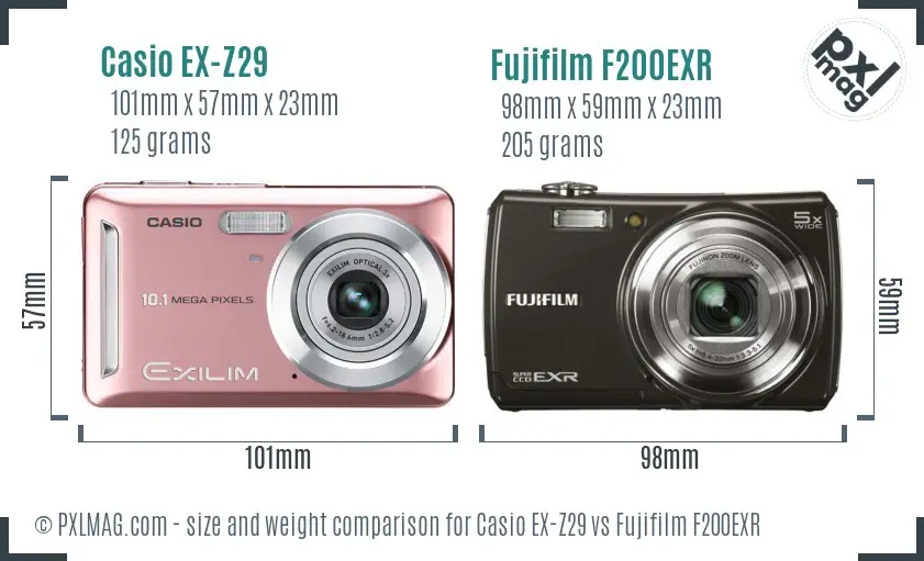 Casio EX-Z29 vs Fujifilm F200EXR size comparison