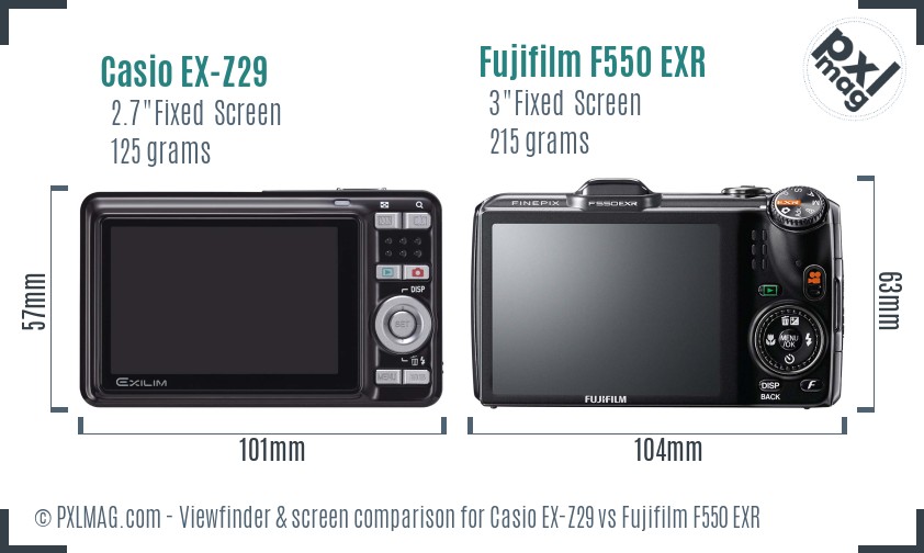 Casio EX-Z29 vs Fujifilm F550 EXR Screen and Viewfinder comparison
