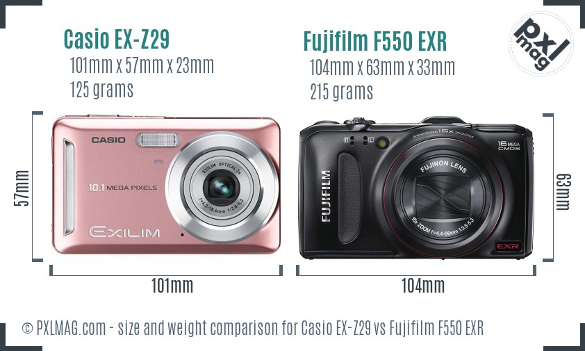Casio EX-Z29 vs Fujifilm F550 EXR size comparison