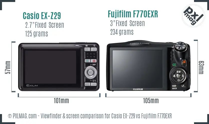 Casio EX-Z29 vs Fujifilm F770EXR Screen and Viewfinder comparison