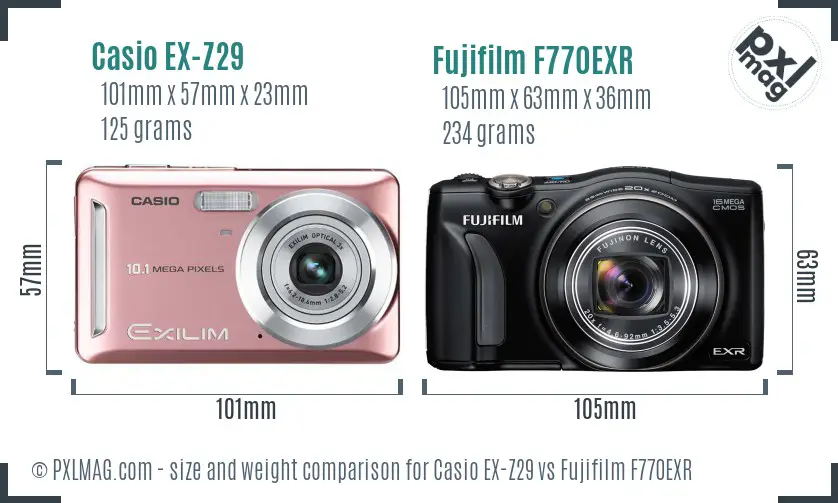 Casio EX-Z29 vs Fujifilm F770EXR size comparison