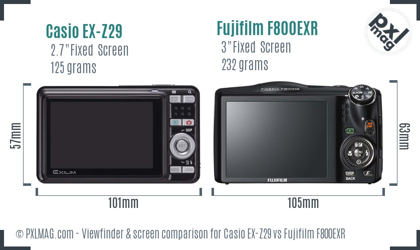 Casio EX-Z29 vs Fujifilm F800EXR Screen and Viewfinder comparison