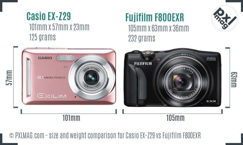 Casio EX-Z29 vs Fujifilm F800EXR size comparison Casio EX-Z29 vs Fujifilm F800EXR size comparison