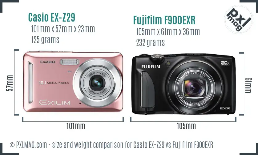 Casio EX-Z29 vs Fujifilm F900EXR size comparison