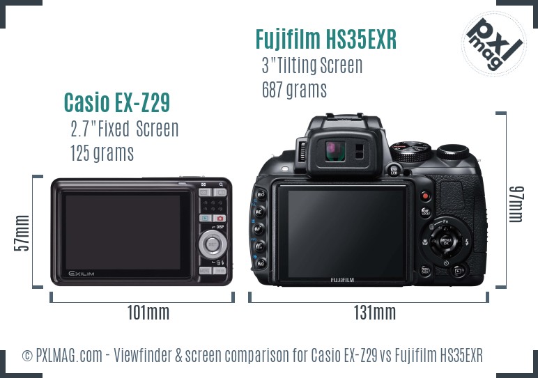 Casio EX-Z29 vs Fujifilm HS35EXR Screen and Viewfinder comparison