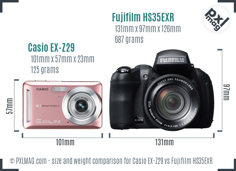 Casio EX-Z29 vs Fujifilm HS35EXR size comparison Casio EX-Z29 vs Fujifilm HS35EXR size comparison