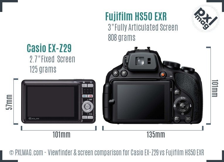 Casio EX-Z29 vs Fujifilm HS50 EXR Screen and Viewfinder comparison