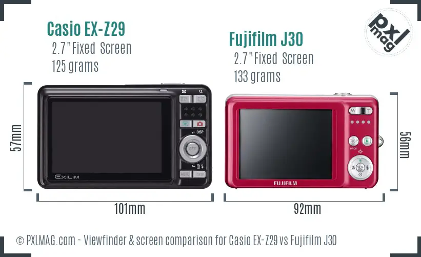 Casio EX-Z29 vs Fujifilm J30 Screen and Viewfinder comparison