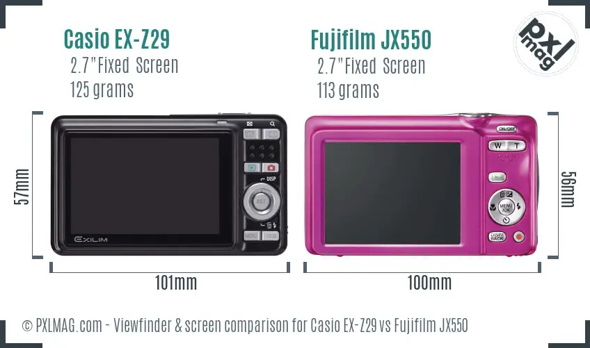 Casio EX-Z29 vs Fujifilm JX550 Screen and Viewfinder comparison Casio EX-Z29 vs Fujifilm JX550 Screen and Viewfinder comparison