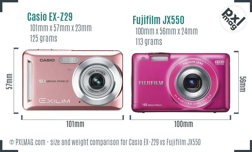 Casio EX-Z29 vs Fujifilm JX550 size comparison Casio EX-Z29 vs Fujifilm JX550 size comparison