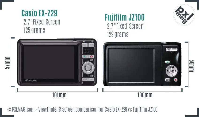Casio EX-Z29 vs Fujifilm JZ100 Screen and Viewfinder comparison