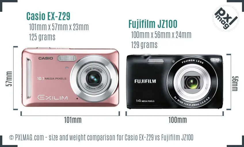 Casio EX-Z29 vs Fujifilm JZ100 size comparison