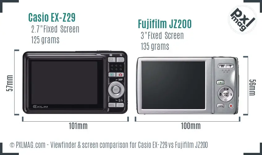 Casio EX-Z29 vs Fujifilm JZ200 Screen and Viewfinder comparison