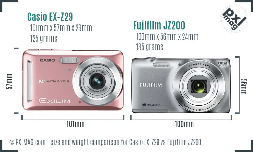 Casio EX-Z29 vs Fujifilm JZ200 size comparison