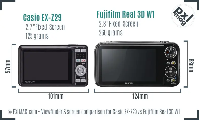 Casio EX-Z29 vs Fujifilm Real 3D W1 Screen and Viewfinder comparison