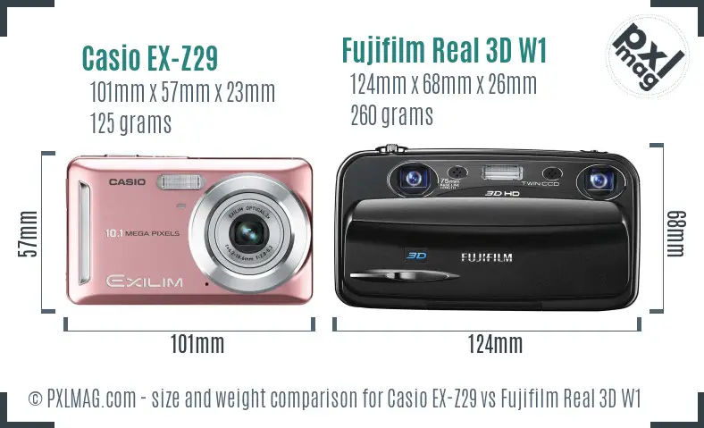 Casio EX-Z29 vs Fujifilm Real 3D W1 size comparison