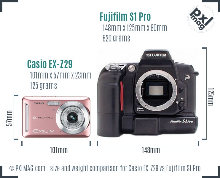Casio EX-Z29 vs Fujifilm S1 Pro size comparison