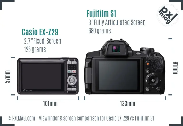 Casio EX-Z29 vs Fujifilm S1 Screen and Viewfinder comparison