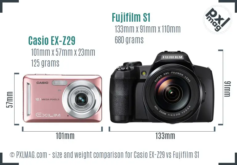 Casio EX-Z29 vs Fujifilm S1 size comparison