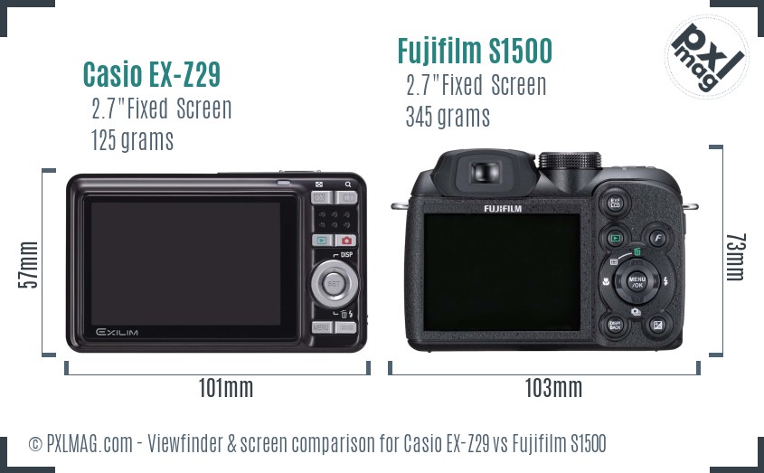 Casio EX-Z29 vs Fujifilm S1500 Screen and Viewfinder comparison