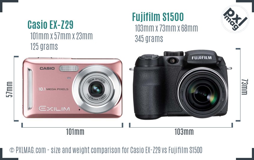 Casio EX-Z29 vs Fujifilm S1500 size comparison