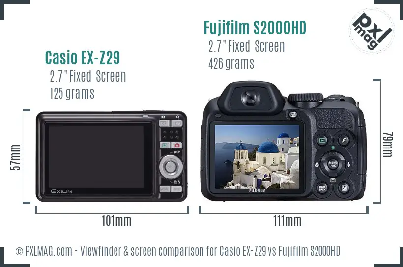 Casio EX-Z29 vs Fujifilm S2000HD Screen and Viewfinder comparison