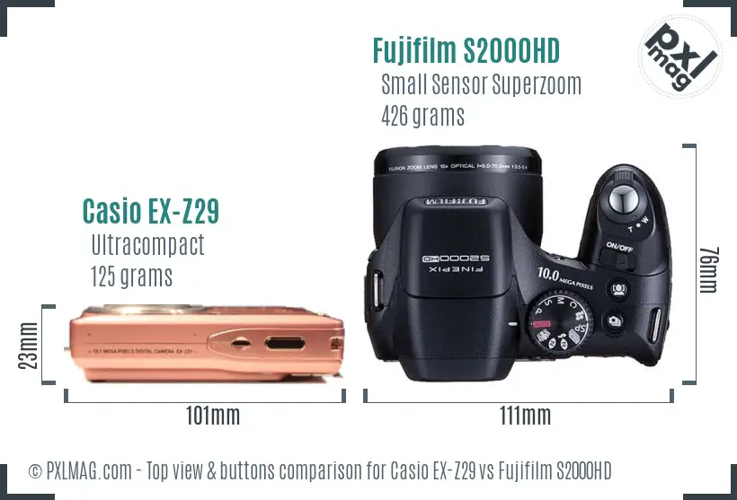 Casio EX-Z29 vs Fujifilm S2000HD top view buttons comparison