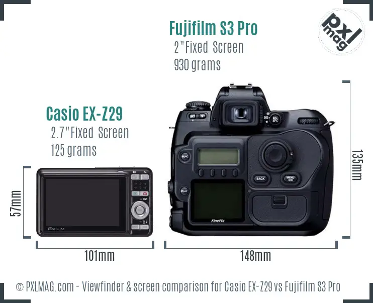 Casio EX-Z29 vs Fujifilm S3 Pro Screen and Viewfinder comparison Casio EX-Z29 vs Fujifilm S3 Pro Screen and Viewfinder comparison