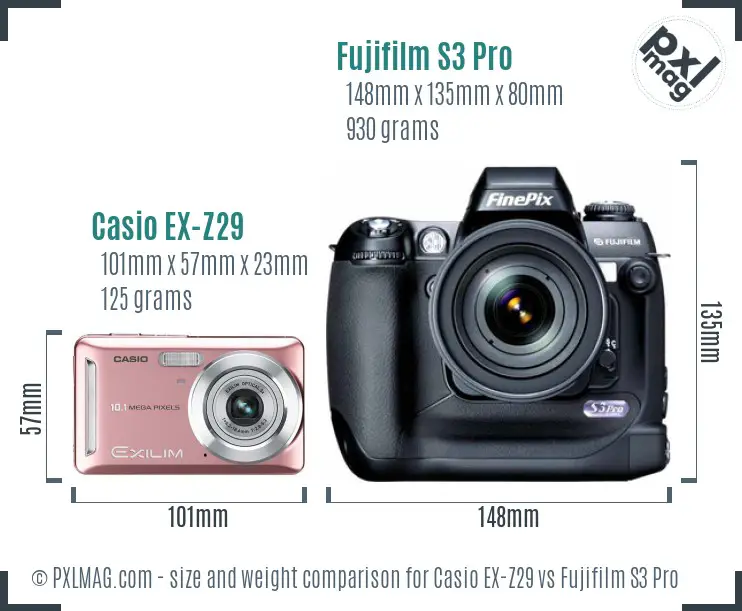 Casio EX-Z29 vs Fujifilm S3 Pro size comparison Casio EX-Z29 vs Fujifilm S3 Pro size comparison