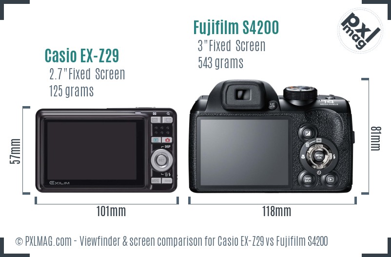 Casio EX-Z29 vs Fujifilm S4200 Screen and Viewfinder comparison