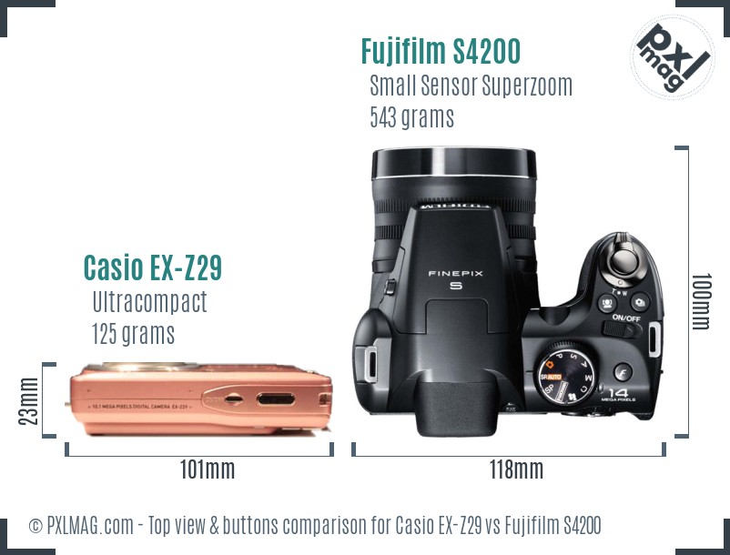 Casio EX-Z29 vs Fujifilm S4200 top view buttons comparison