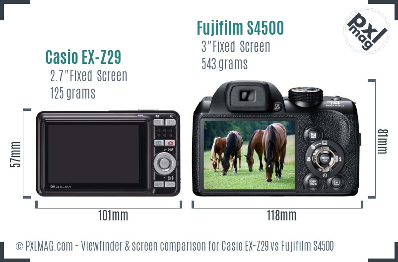 Casio EX-Z29 vs Fujifilm S4500 Screen and Viewfinder comparison