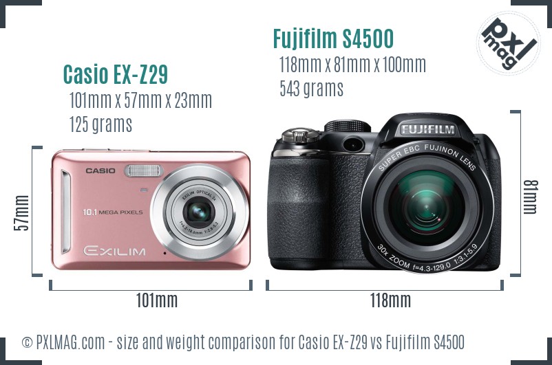 Casio EX-Z29 vs Fujifilm S4500 size comparison Casio EX-Z29 vs Fujifilm S4500 size comparison