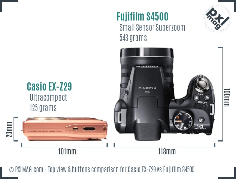 Casio EX-Z29 vs Fujifilm S4500 top view buttons comparison