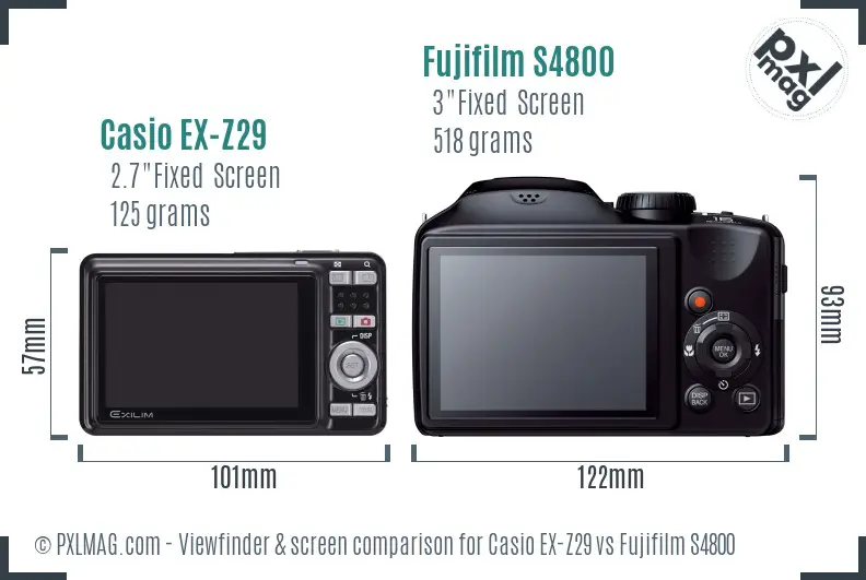 Casio EX-Z29 vs Fujifilm S4800 Screen and Viewfinder comparison