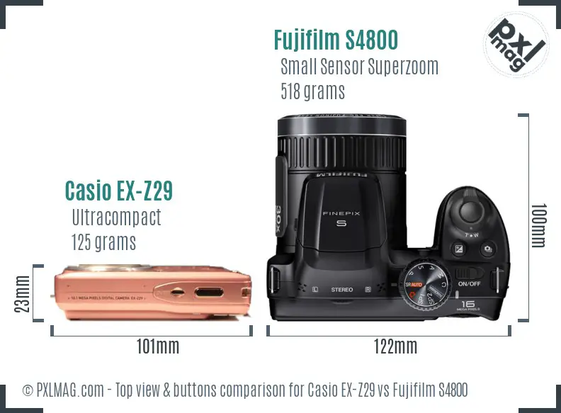 Casio EX-Z29 vs Fujifilm S4800 top view buttons comparison