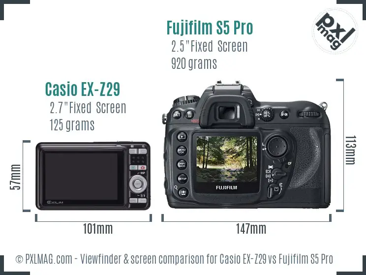 Casio EX-Z29 vs Fujifilm S5 Pro Screen and Viewfinder comparison