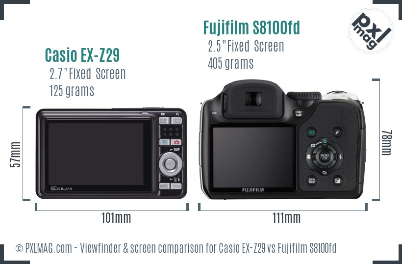 Casio EX-Z29 vs Fujifilm S8100fd Screen and Viewfinder comparison