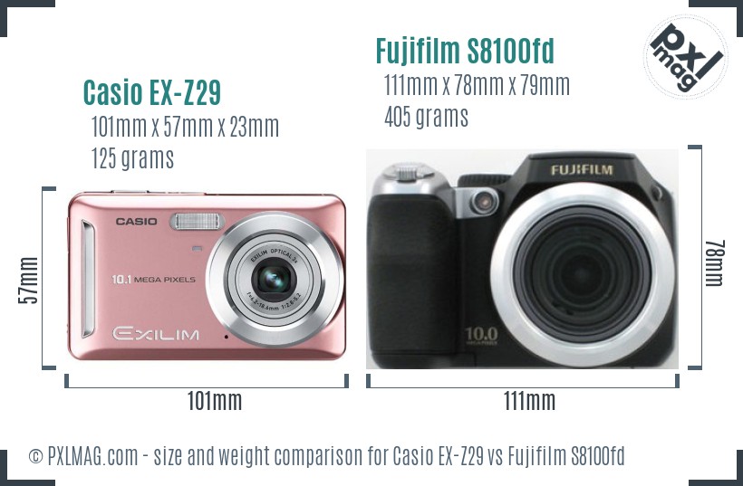 Casio EX-Z29 vs Fujifilm S8100fd size comparison