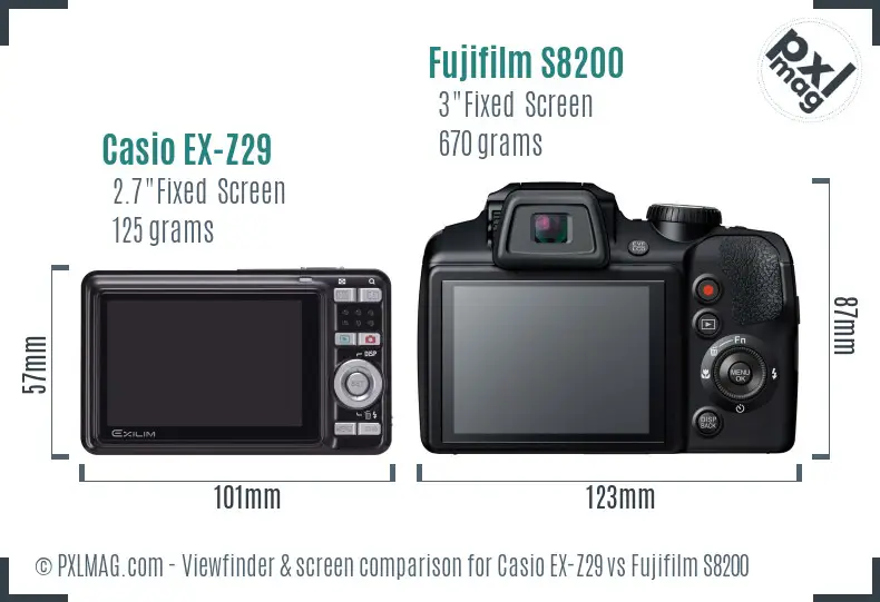 Casio EX-Z29 vs Fujifilm S8200 Screen and Viewfinder comparison