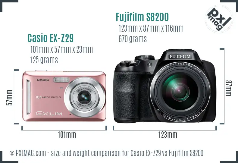 Casio EX-Z29 vs Fujifilm S8200 size comparison